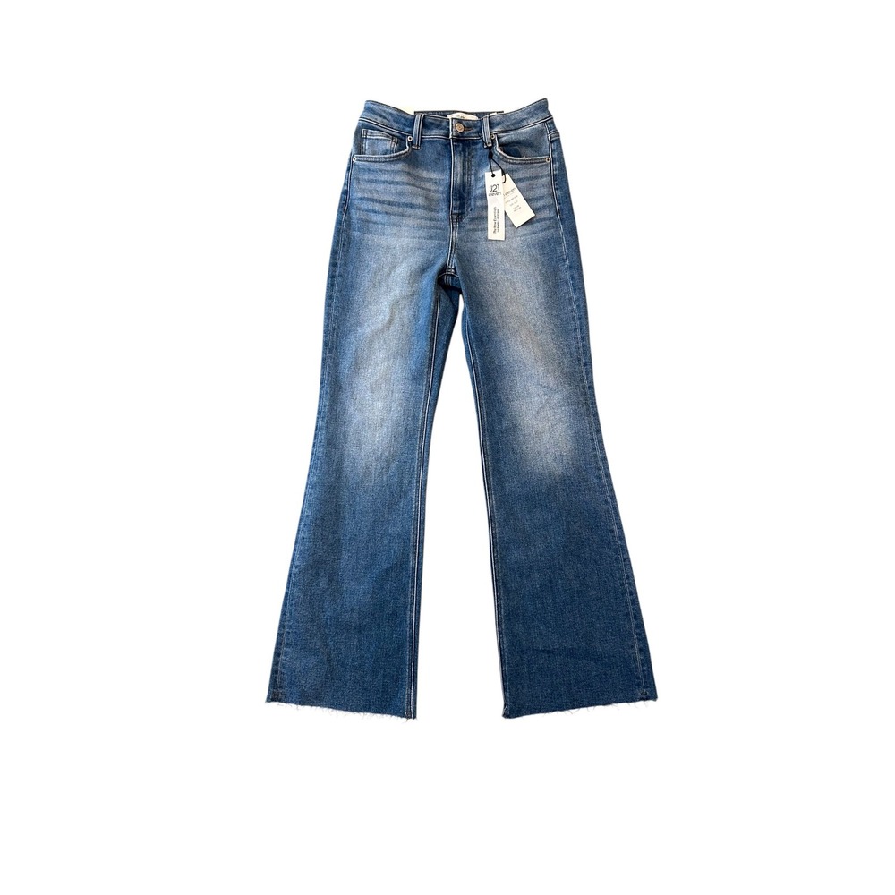 J21 Eleven Risen Boutique Jeans Womens 5/27 Medium Wash High Rise Flare Raw Hem